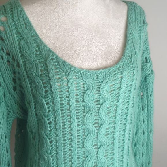 Free People Mint Green Cable Knit Mohair Blend Sweater Women's Medium* - Picture 4 of 11